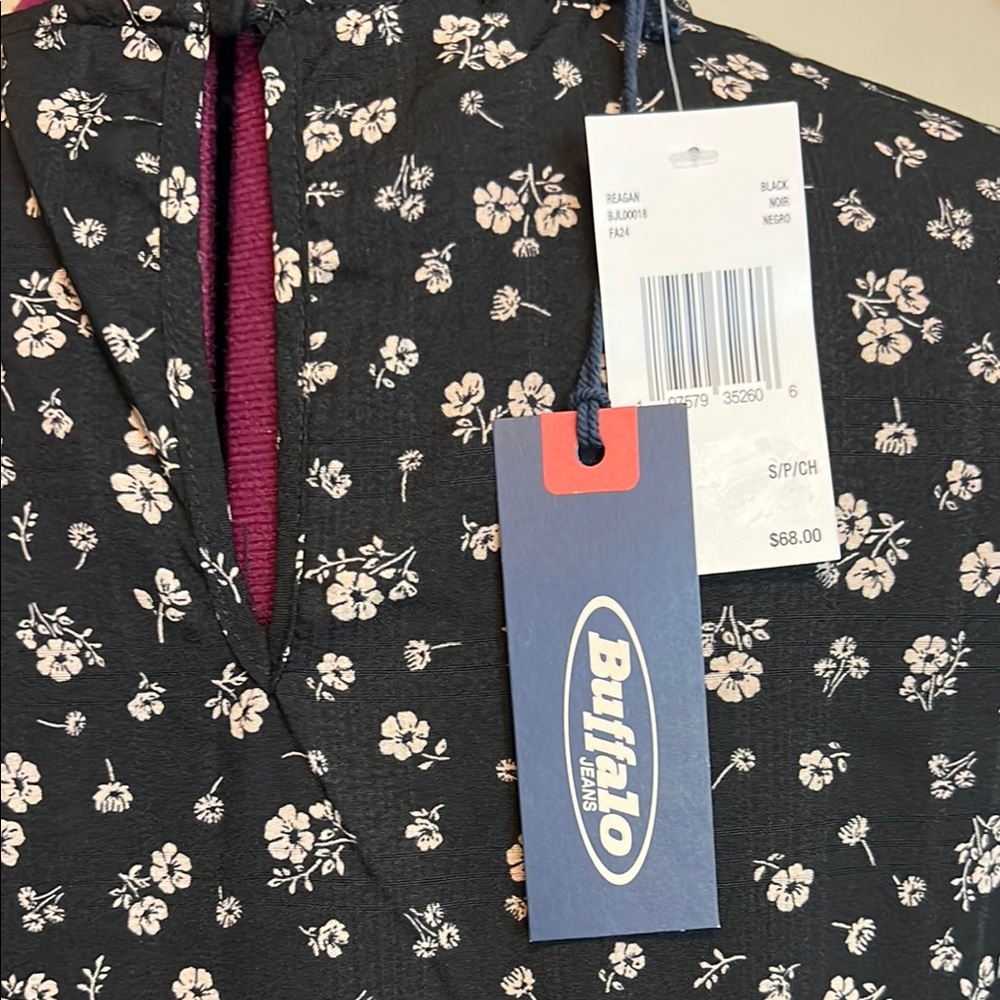 Buffalo Women’s Size Small Petite Black Botanical Floral Long Sleeve Dress New - Picture 5 of 9